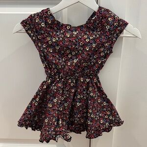 Girls Black Floral Casual Dress - Sleeveless Peplum